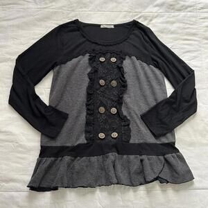Axes Femme Grey & black long sleeve button detail top lace details Size medium